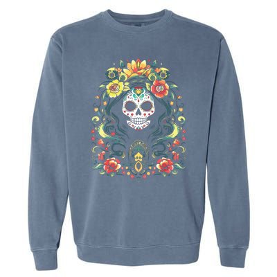 De Los Muertos La Catrina Day Of The Dead Sugar Skull Garment-Dyed Sweatshirt