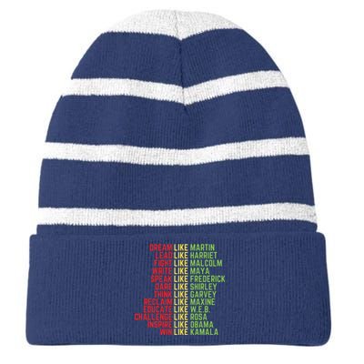 Dream Like Martin Black History Month Striped Beanie with Solid Band