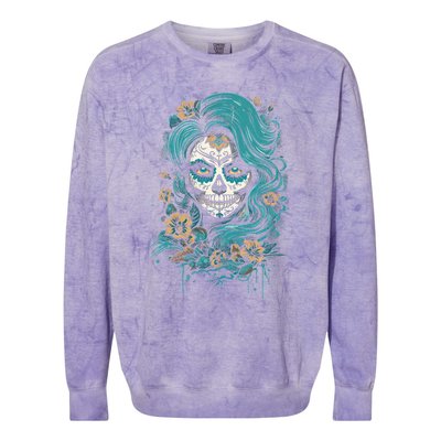 De Los Muertos La Catrina Day Of The Dead Sugar Skull Colorblast Crewneck Sweatshirt