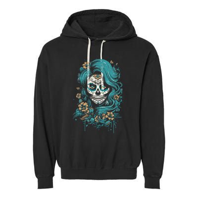 De Los Muertos La Catrina Day Of The Dead Sugar Skull Garment-Dyed Fleece Hoodie