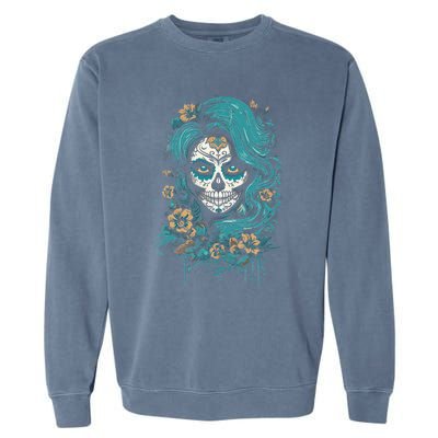 De Los Muertos La Catrina Day Of The Dead Sugar Skull Garment-Dyed Sweatshirt