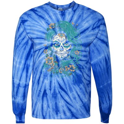 De Los Muertos La Catrina Day Of The Dead Sugar Skull Tie-Dye Long Sleeve Shirt