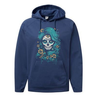 De Los Muertos La Catrina Day Of The Dead Sugar Skull Performance Fleece Hoodie