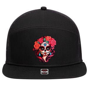 De Los Muertos La Catrina Day Of The Dead Sugar Skull Women 7 Panel Mesh Trucker Snapback Hat