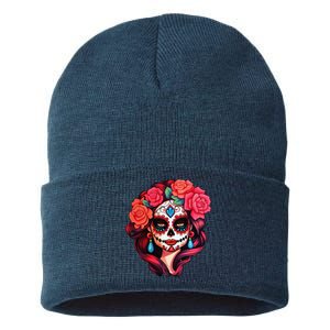 De Los Muertos La Catrina Day Of The Dead Sugar Skull Women Sustainable Knit Beanie