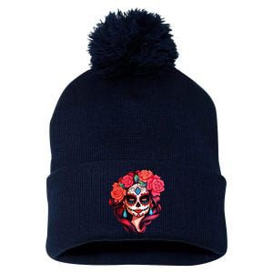 De Los Muertos La Catrina Day Of The Dead Sugar Skull Women Pom Pom 12in Knit Beanie