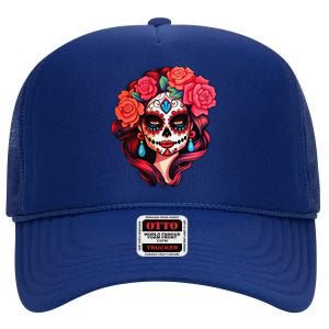 De Los Muertos La Catrina Day Of The Dead Sugar Skull Women High Crown Mesh Back Trucker Hat