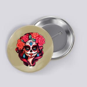 De Los Muertos La Catrina Day Of The Dead Sugar Skull Women Button