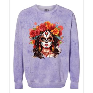 De Los Muertos La Catrina Day Of The Dead Sugar Skull Colorblast Crewneck Sweatshirt