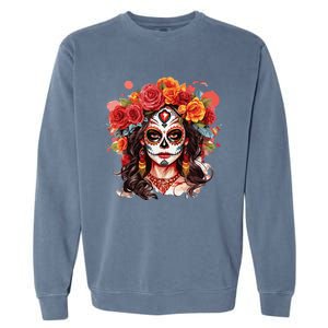 De Los Muertos La Catrina Day Of The Dead Sugar Skull Garment-Dyed Sweatshirt