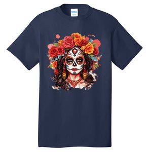 De Los Muertos La Catrina Day Of The Dead Sugar Skull Tall T-Shirt