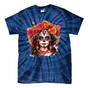 De Los Muertos La Catrina Day Of The Dead Sugar Skull Tie-Dye T-Shirt