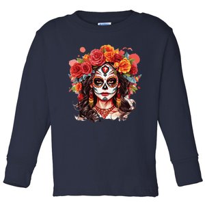 De Los Muertos La Catrina Day Of The Dead Sugar Skull Toddler Long Sleeve Shirt