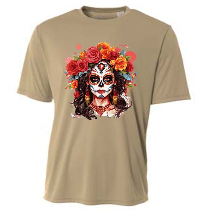 De Los Muertos La Catrina Day Of The Dead Sugar Skull Cooling Performance Crew T-Shirt