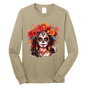 De Los Muertos La Catrina Day Of The Dead Sugar Skull Long Sleeve Shirt