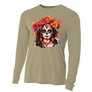 De Los Muertos La Catrina Day Of The Dead Sugar Skull Cooling Performance Long Sleeve Crew