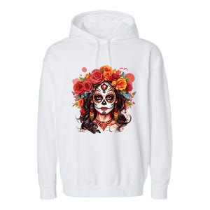 De Los Muertos La Catrina Day Of The Dead Sugar Skull Garment-Dyed Fleece Hoodie