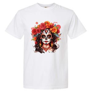 De Los Muertos La Catrina Day Of The Dead Sugar Skull Garment-Dyed Heavyweight T-Shirt