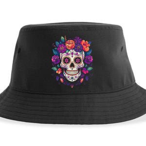 De Los Muertos Day Of The Dead Sugar Skull Halloween Sustainable Bucket Hat