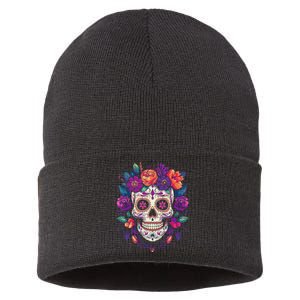 De Los Muertos Day Of The Dead Sugar Skull Halloween Sustainable Knit Beanie