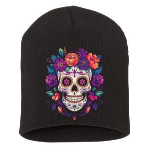 De Los Muertos Day Of The Dead Sugar Skull Halloween Short Acrylic Beanie