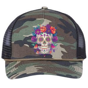 De Los Muertos Day Of The Dead Sugar Skull Halloween Retro Rope Trucker Hat Cap