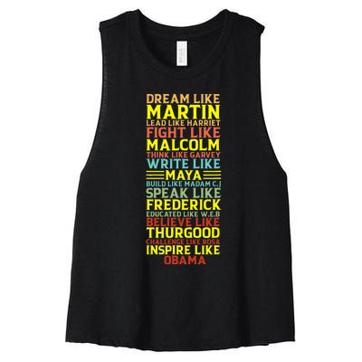 Dream Like Martin Inspirational Black History Influential Women's Racerback Cropped Tank