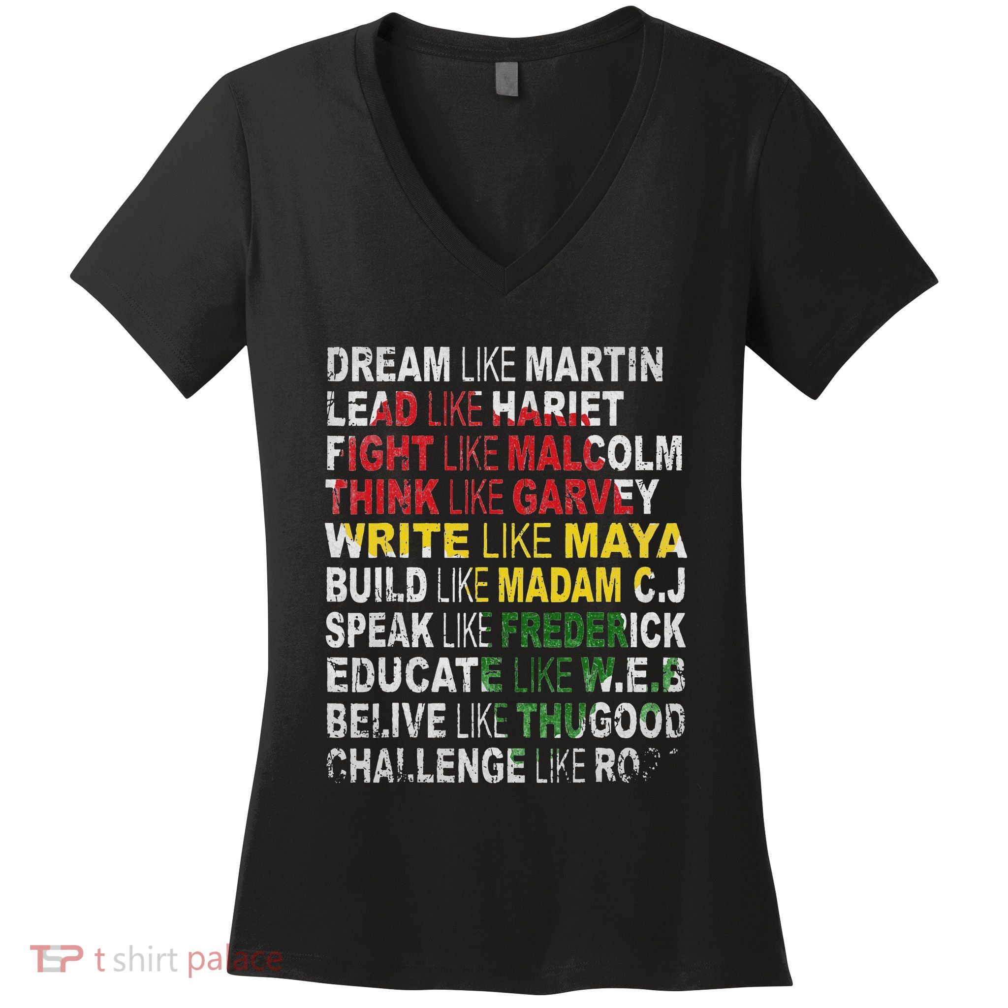 Dream Like Martin Lead Like Harriet Black History Month Women's V-Neck T-Shirt