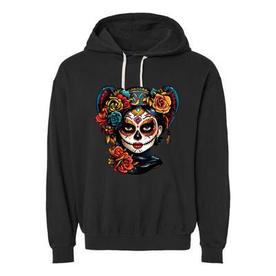 De Los Muertos La Catrina Day of the Dead Sugar Skull Garment-Dyed Fleece Hoodie