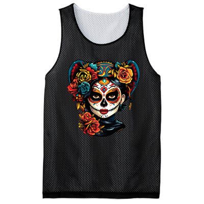 De Los Muertos La Catrina Day of the Dead Sugar Skull Mesh Reversible Basketball Jersey Tank