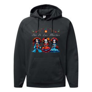 De Los Muertos La Catrina Day of the Dead Sugar Skull Performance Fleece Hoodie