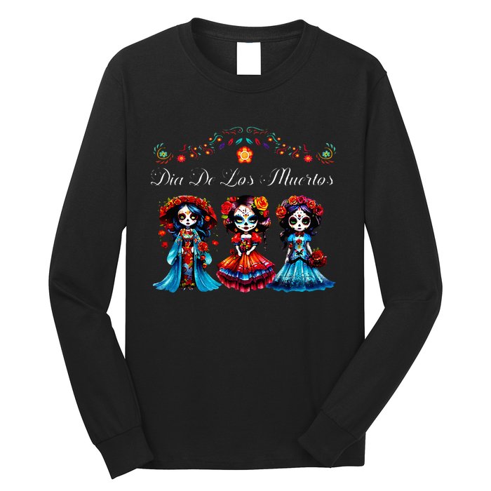 De Los Muertos La Catrina Day of the Dead Sugar Skull Long Sleeve Shirt