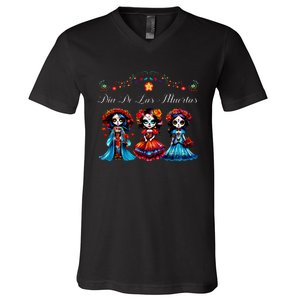 De Los Muertos La Catrina Day of the Dead Sugar Skull V-Neck T-Shirt