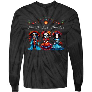 De Los Muertos La Catrina Day of the Dead Sugar Skull Tie-Dye Long Sleeve Shirt