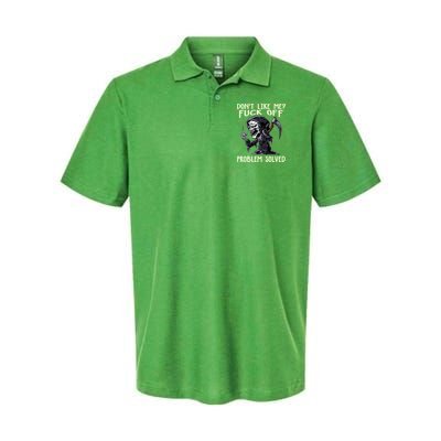 DonT Like Me Fuck Off Problem Solved Funny Grim Reaper Softstyle Adult Sport Polo
