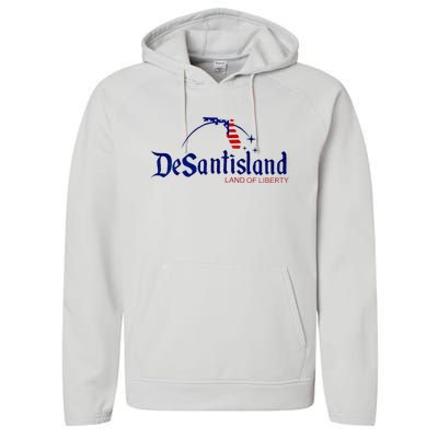 Desantisland Land Of Liberty Florida American Flag Performance Fleece Hoodie