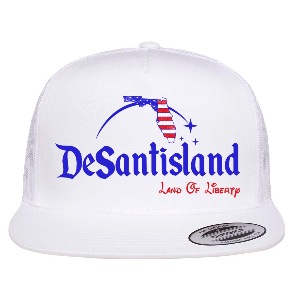 Desantisland Land Of Liberty Florida American Flag Flat Bill Trucker Hat
