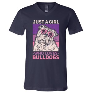 Dog Lover Owner Pet Animal Just A Girl Who Loves Bulldogs V-Neck T-Shirt