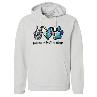 Dog Lover Peace Love Dogs Puppy Paw Performance Fleece Hoodie