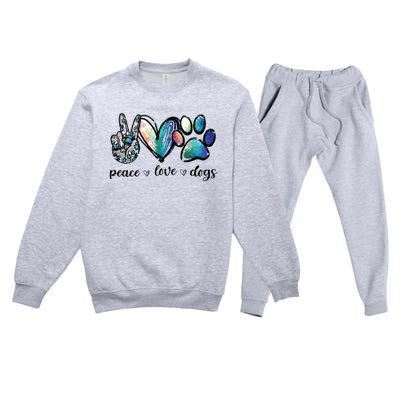 Dog Lover Peace Love Dogs Puppy Paw Premium Crewneck Sweatsuit Set