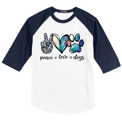 Dog Lover Peace Love Dogs Puppy Paw Baseball Sleeve Shirt