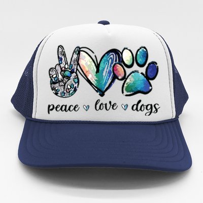 Dog Lover Peace Love Dogs Puppy Paw Trucker Hat