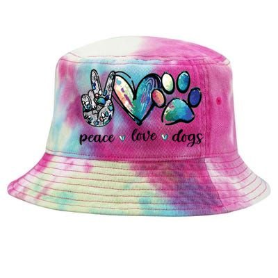 Dog Lover Peace Love Dogs Puppy Paw Tie-Dyed Bucket Hat