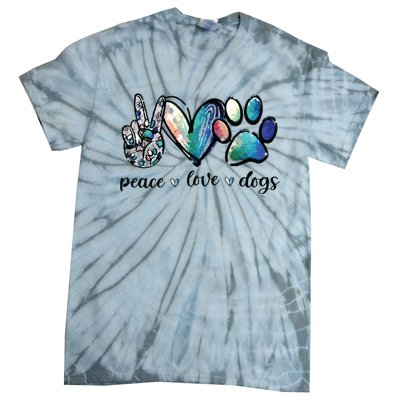 Dog Lover Peace Love Dogs Puppy Paw Tie-Dye T-Shirt