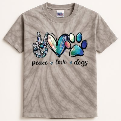 Dog Lover Peace Love Dogs Puppy Paw Kids Tie-Dye T-Shirt