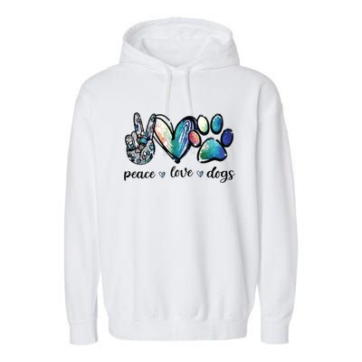 Dog Lover Peace Love Dogs Puppy Paw Garment-Dyed Fleece Hoodie