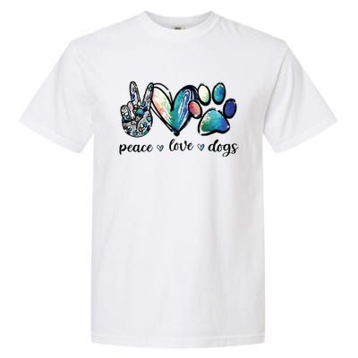 Dog Lover Peace Love Dogs Puppy Paw Garment-Dyed Heavyweight T-Shirt