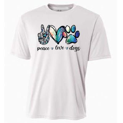 Dog Lover Peace Love Dogs Puppy Paw Cooling Performance Crew T-Shirt