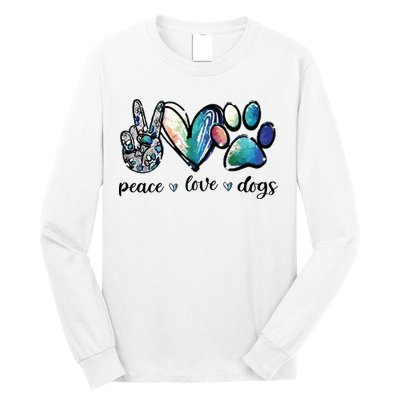 Dog Lover Peace Love Dogs Puppy Paw Long Sleeve Shirt