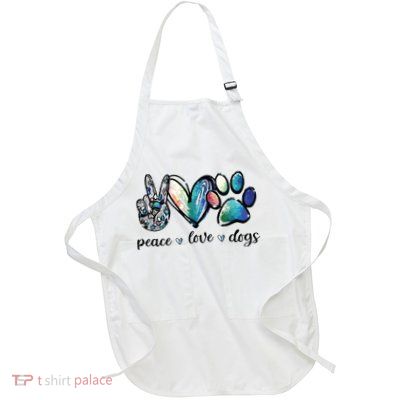 Dog Lover Peace Love Dogs Puppy Paw Full-Length Apron With Pockets